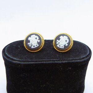 Vintage Van Dell Blue, White & Gold Filled Cameo Earrings